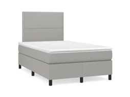 Vidaxl Cama Box Spring C/ Colchão E Led 120x190 Cm Tecido Cinza-claro