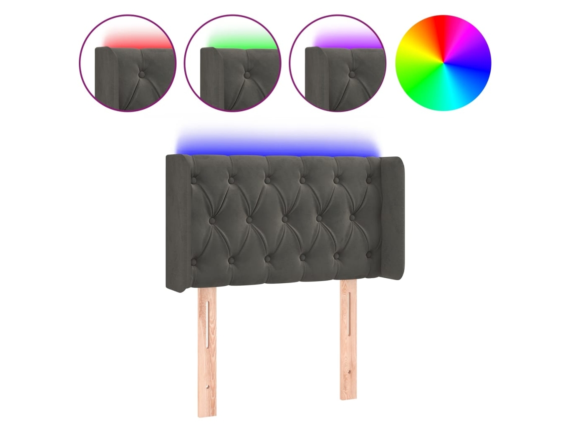 Cabeceira de cama com luzes LED Veludo Cinza Escuro MAISON EXCLUSIVE (83x16x78 cm)
