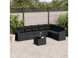 Vidaxl 8 Pcs Conjunto Sofás De Jardim Com Almofadões Vime Pe Preto