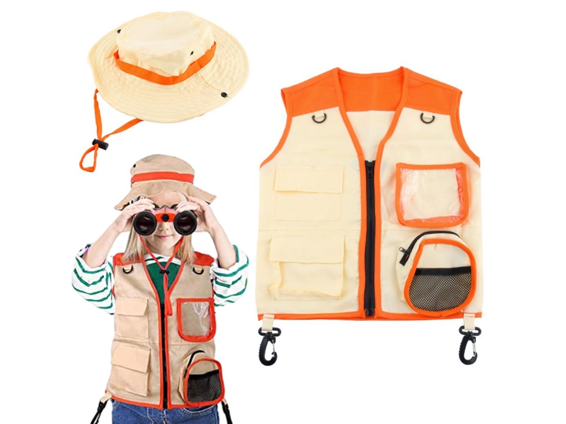 Primerox conjunto de Traje Explorador Infantil Chapéu e Colete Kit Aventura Ao Ar Livre Cosplay