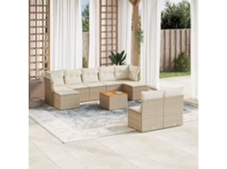 Vidaxl 10 Pcs Conjunto De Sofás P/ Jardim Com Almofadões Vime Pe Bege