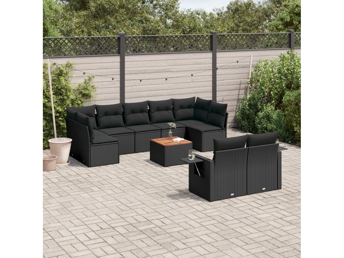 Vidaxl 10 Pcs Conjunto Sofás De Jardim C/ Almofadões Vime Pe Preto