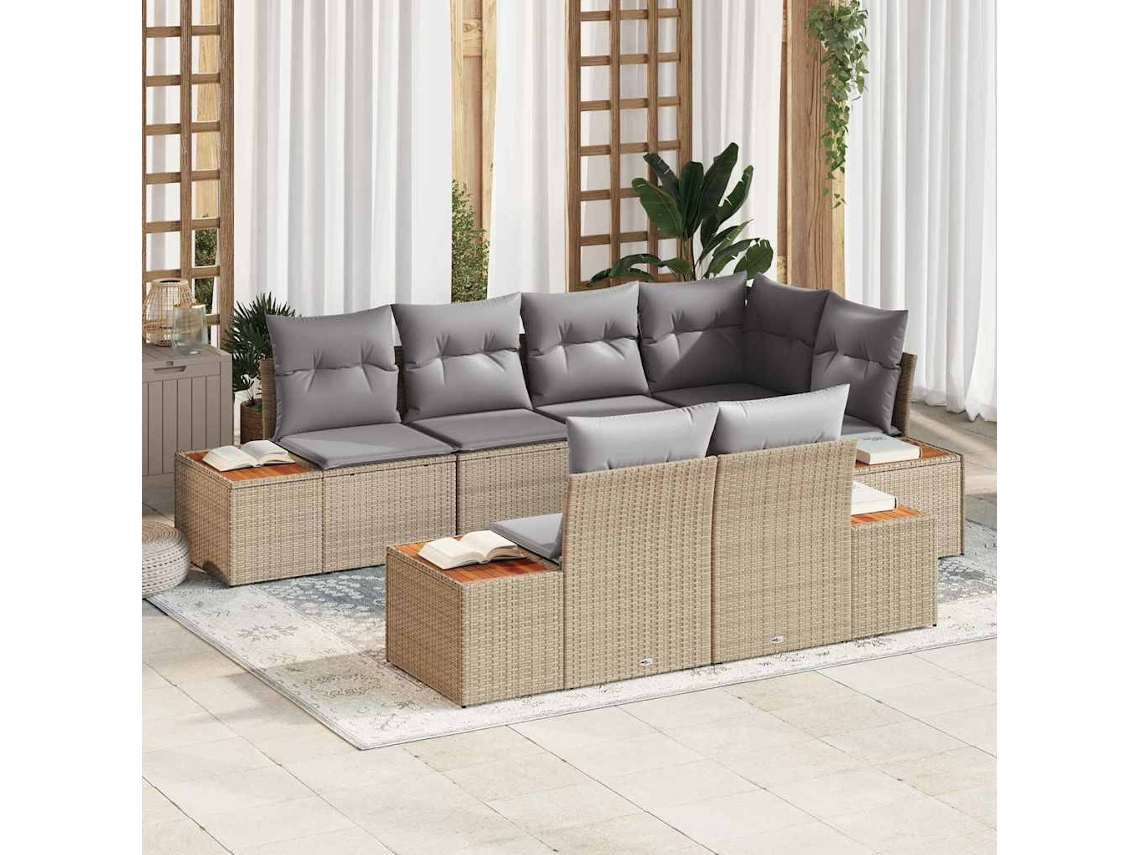 Vidaxl Conjunto De Sofá De Jardim 7 Unid. Bege Vime Pe