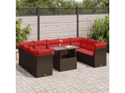 Vidaxl 10 Pcs Conj. Sofás Jardim C/ Almofadões Vime Pe/acácia Castanho