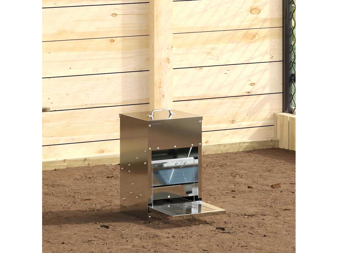Vidaxl Comedouro De Pedal Para Frango Prateado 25 X 42 X 40 Cm 4 Kg
