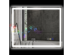Espelho De Banheiro Led Bluetooth 80x100cm Com 3 Cores E Antiembaçante, Acabamento Prateado