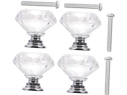 Conjunto De 4 Puxadores Cristal Para Armário, Com Furo Único, Para Cômoda, Estilo Moderno E Decorativo