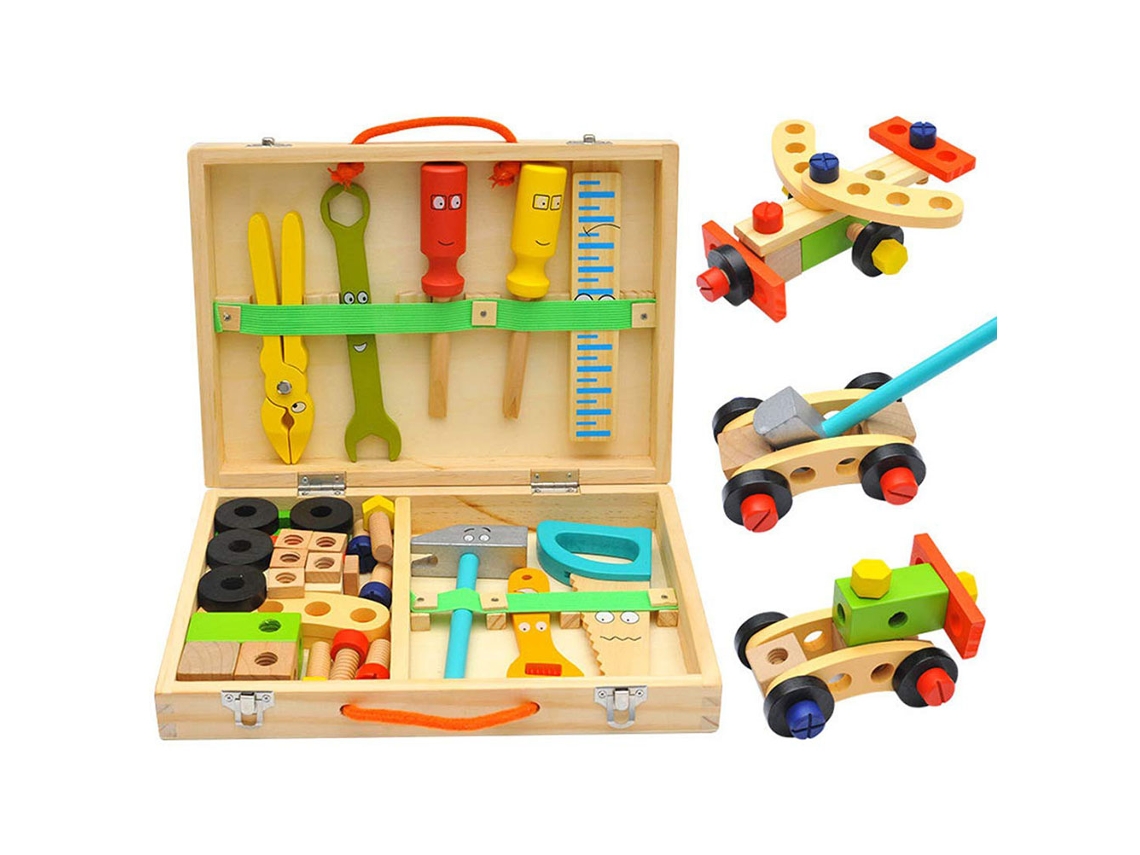 Primerox 35pcs Conjunto de Ferramentas de Madeira Diy para Crianças Brinquedo Educativo com Mala
