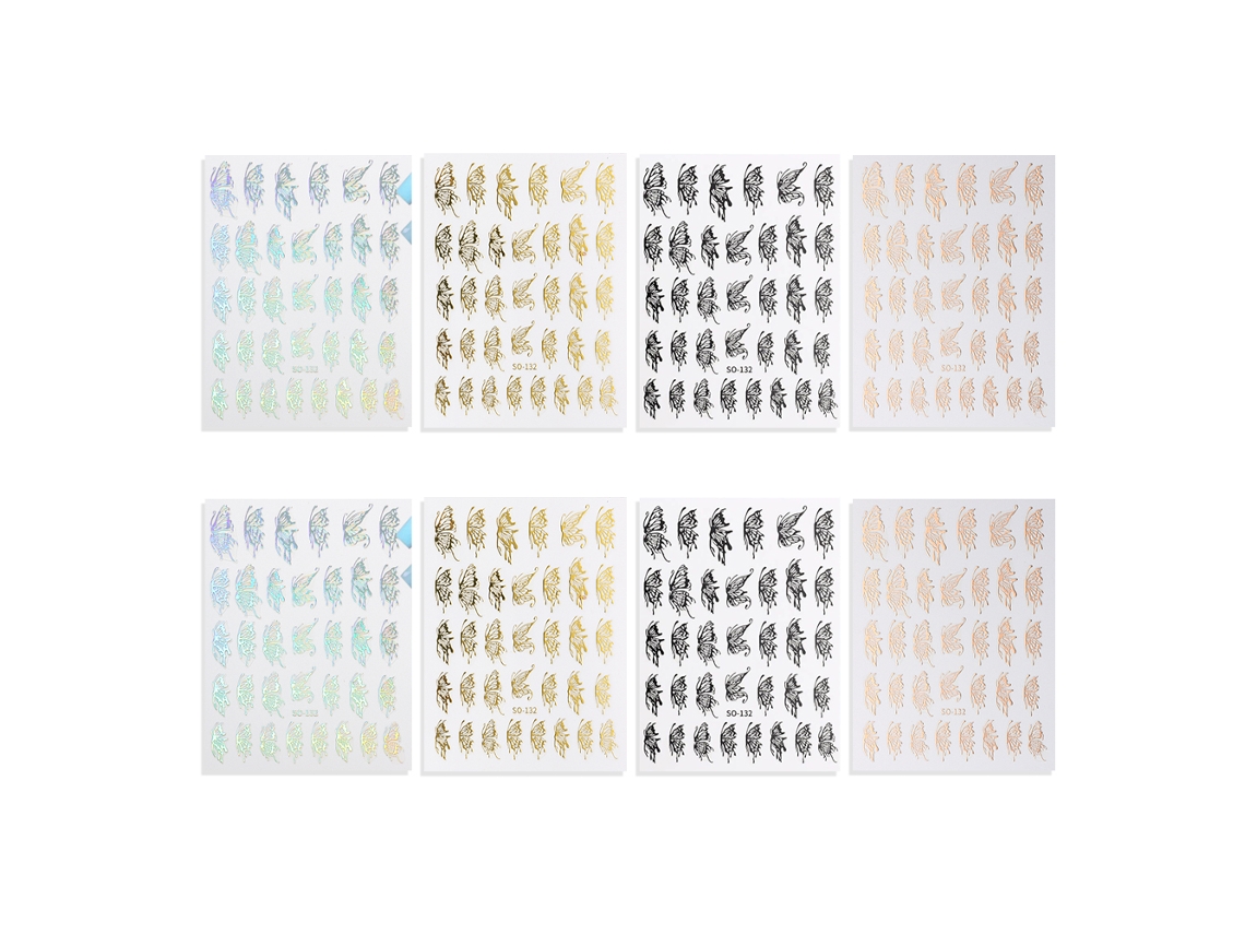 8 Adesivos de Unhas com Borboletas Coloridas e Gotas de Amor NEVEANCE