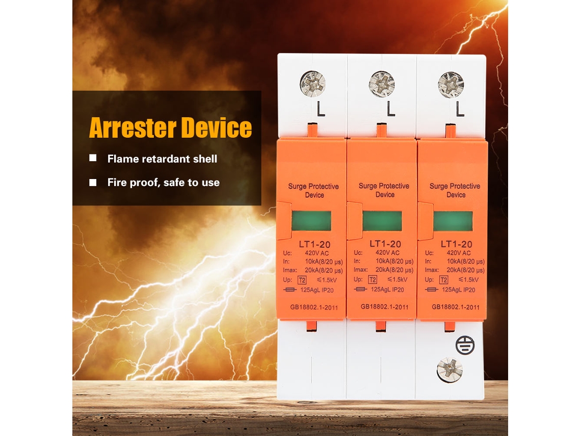 Laxiscreed Protector De Sobretensão Doméstico, Pára-raios De Baixa Tensão, 3p, 10-20ka, 420v Ac