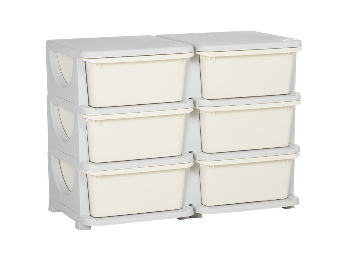 Caixa Organizadora BGA STORE de Plástico com 6 Gavetas para Brinquedos, Pequena Gaveteira Infantil, Branco Creme