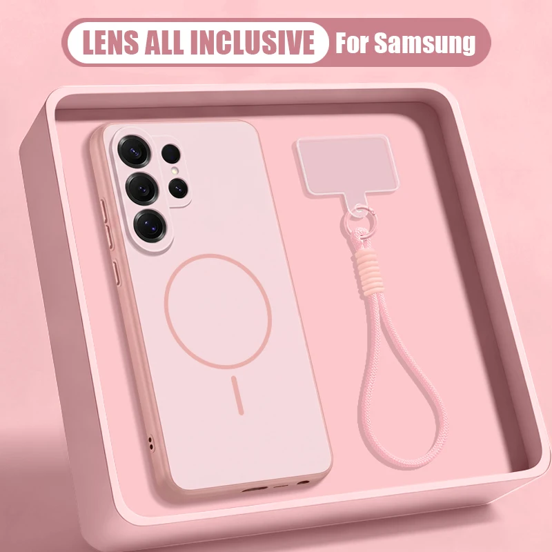 Capa Magnética Rosa Para Celular Galaxy A17 Na Cor Candy Com Cordão.