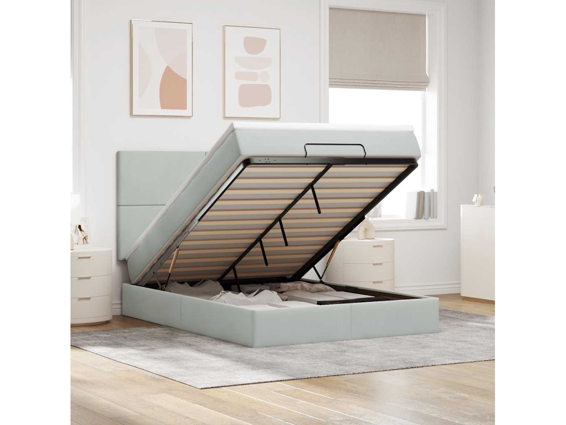 Vidaxl Estrutura Cama Otomana Colchões 140x200cm Veludo Cinzento Claro
