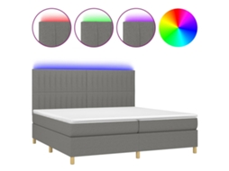 Cama Box Spring com Colchão e Led Tecido Cinza Escuro MAISON EXCLUSIVE (200x200 cm)