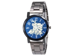 Relógio de quartzo com pulseira de aço, mostrador redondo, moderno, para casais (azul e branco)