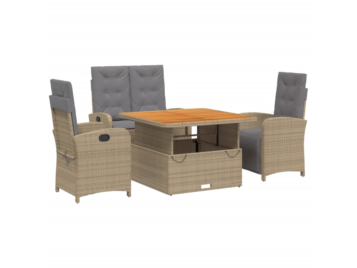 Maison Exclusive - 4 Pcs Conjunto De Jantar P/ Jardim C/ Almofadões Vime Pe Bege