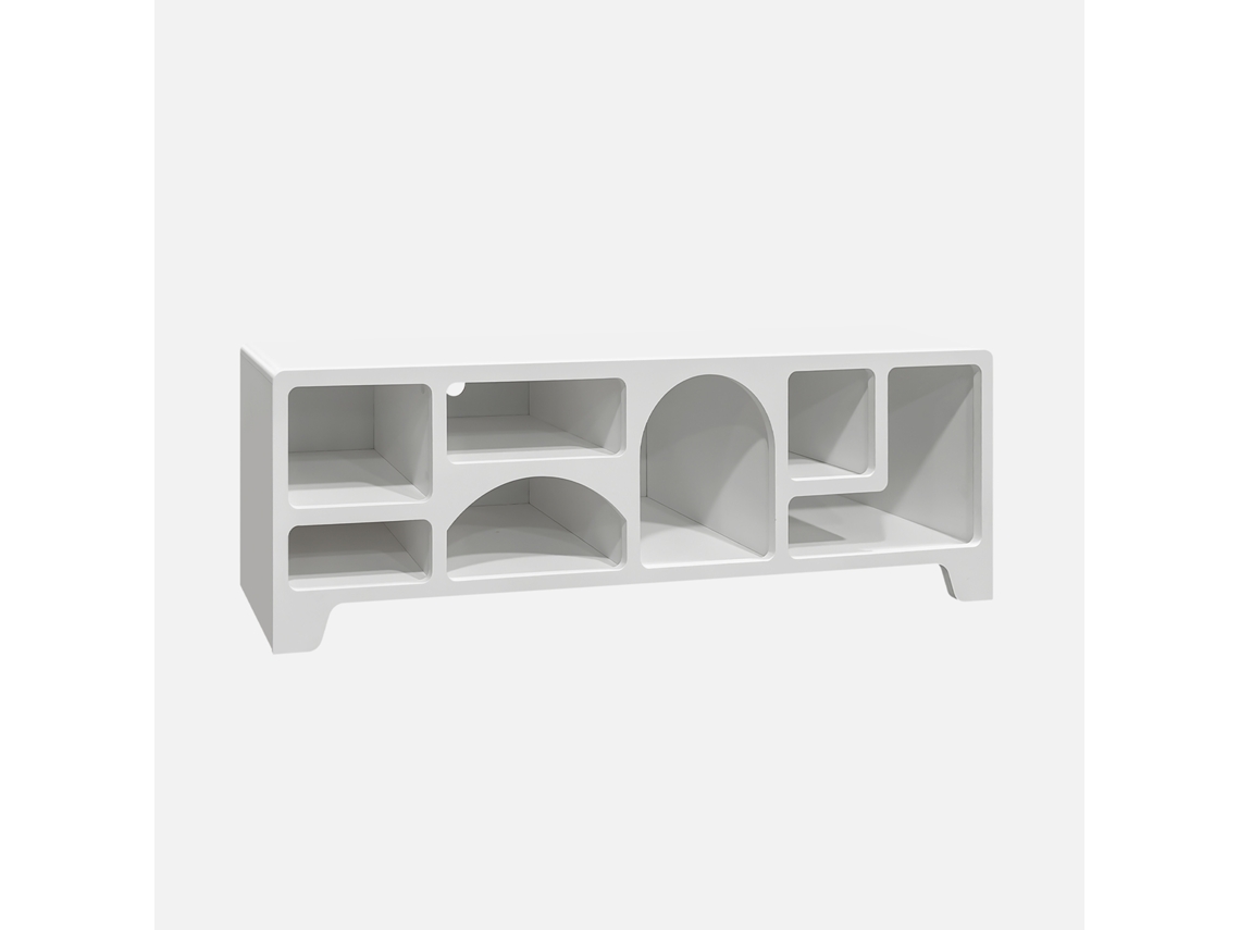 Móveis De Tv Orgânico Com Efeito De Madeira Branca, 160cm, Branco Sweeek