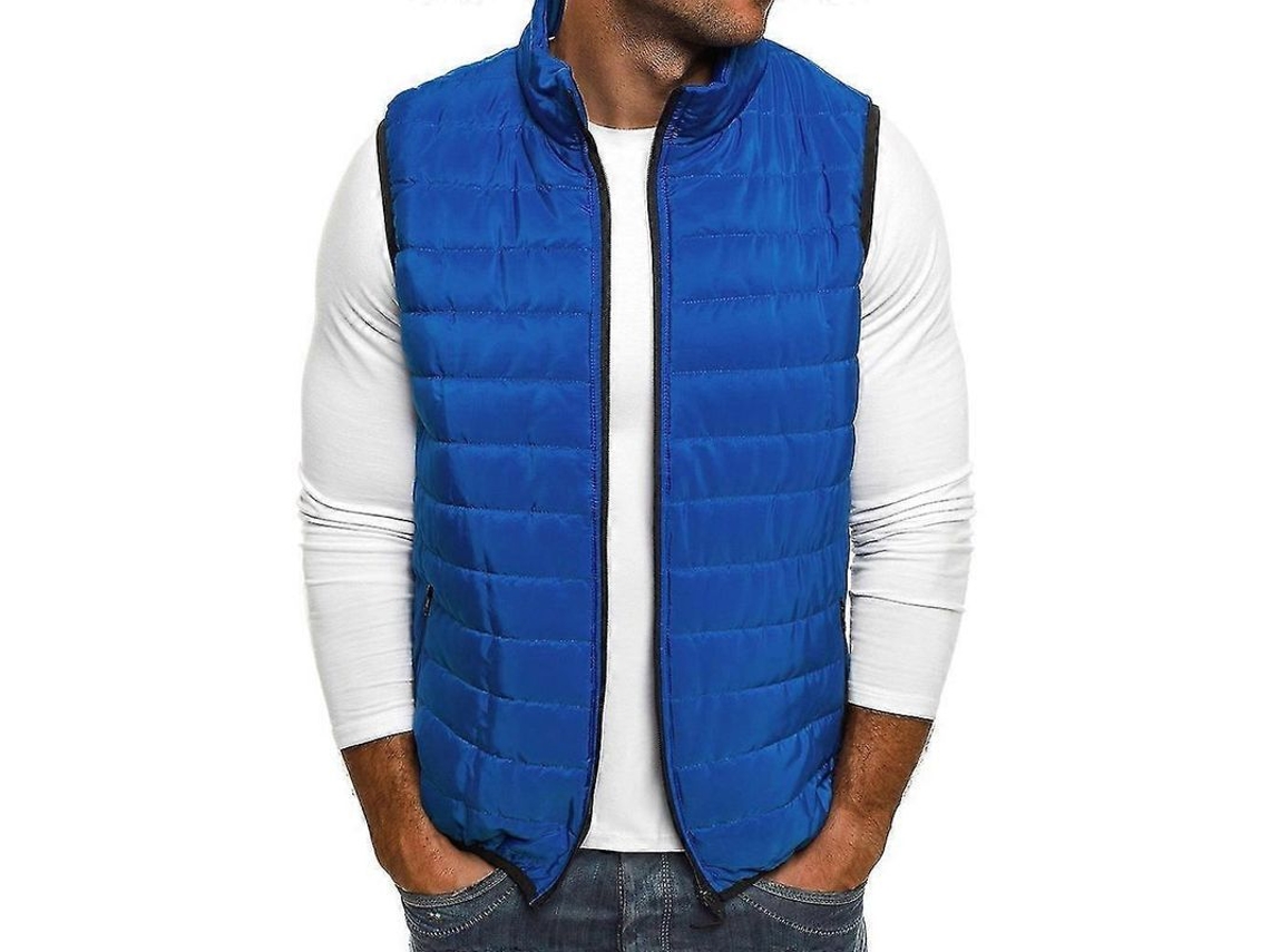 Colete Sem Manga Masculino Inverno Outono Zíper Cor Unica Moda Casual Azul