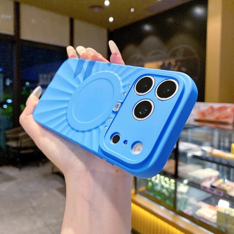 Capa Magnética De Silicone Líquido Para Iphone 16 Pro Max (azul) Com Protetor De Lente.
