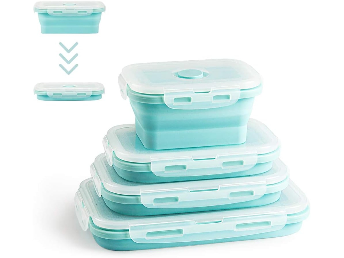 Conjunto De 4 Lancheiras, Em Silicone, Dobrável, Para Lanches, Adequado A Micro-ondas, Para Organização Doméstica Na Cozinha E Bancada