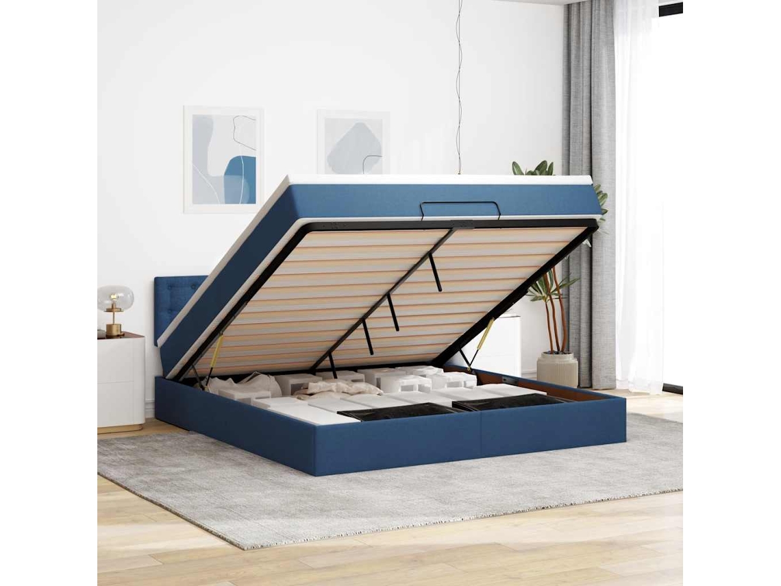 Vidaxl Cama Otomana Com Colchão Leds 180x200cm Tecido Azul
