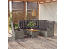 Vidaxl 3 Pcs Conjunto Lounge De Jardim C/ Almofadões Vime Pe Cinzento