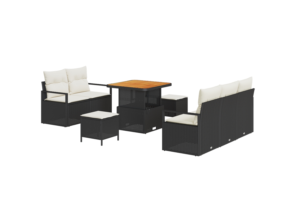 Conjunto 8 Conjunto De Sofá De Jardim Vidaxl Preto Vime Pe (175 X 62 X 85 Cm)