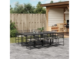 9 Pcs Conjunto De Jantar P/ Jardim C/ Almofadões Vime Pe Preto Dkd Home Decor