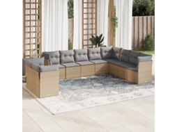 Vidaxl 10 Pcs Conjunto De Sofás P/ Jardim Com Almofadões Vime Pe Bege