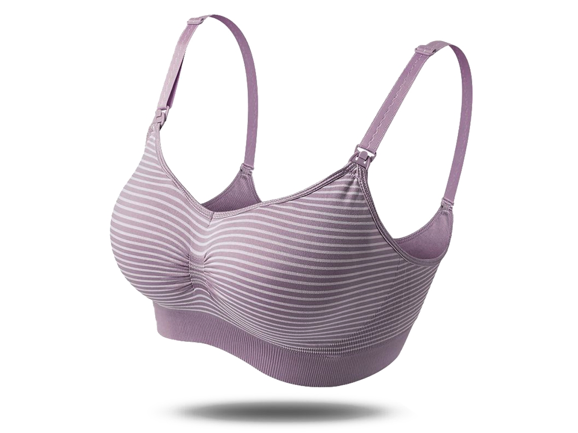 Ats sutién de Lactancia Inalámbrico Estampado Rayas Anti Caída para Mujeres Embarazadas Talla L Morado