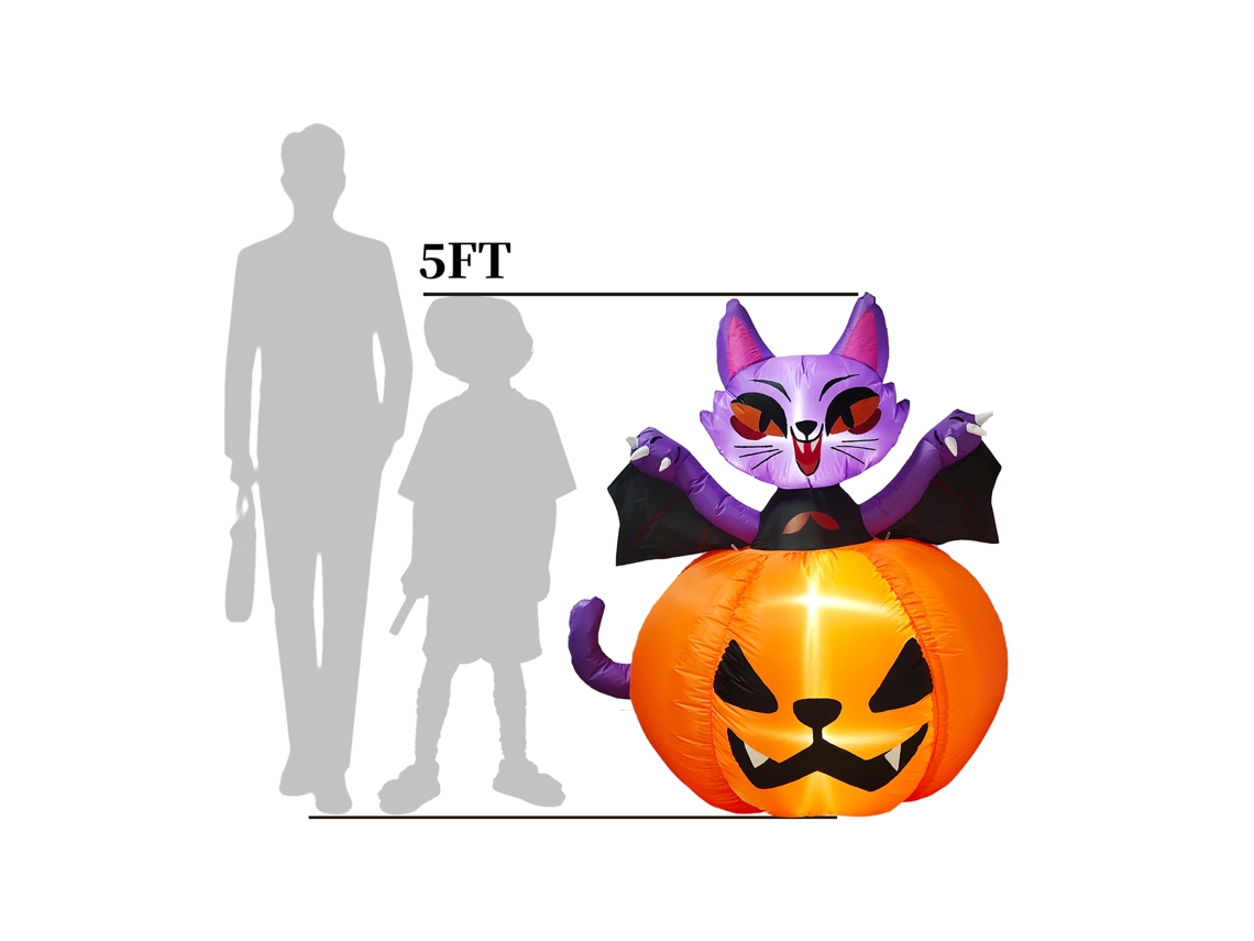 Decoração De Halloween Ao Ar Livre Com Abóbora Assustadora E Gato Inflável De 5ft Da Laxiscreed