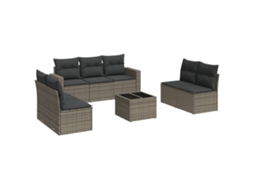 Maison Exclusive - 8 Pcs Conjunto Sofás De Jardim C/ Almofadões Vime Pe Cinzento