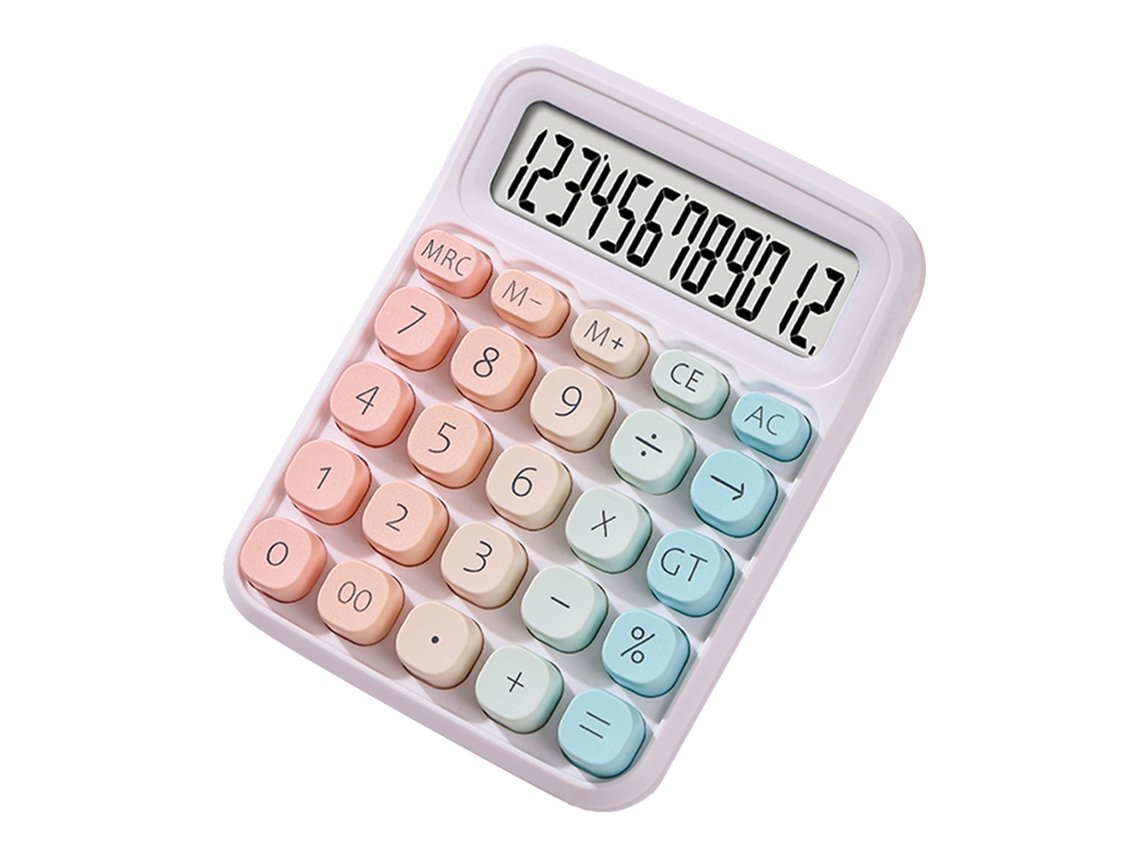Calculadora Cute 12 Dígitos display LCD grande botões redondos gradiente bateria dual ABS para escola escritório casa | S/MARCA