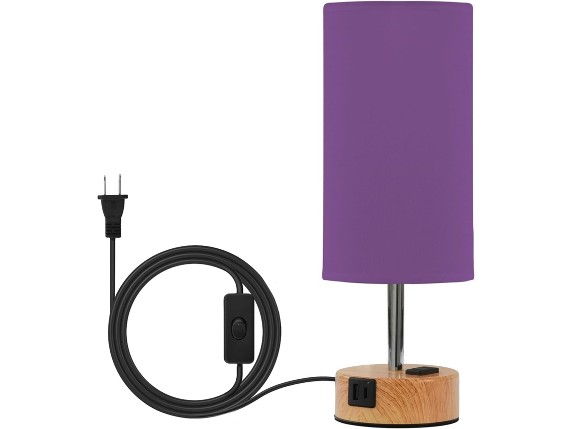 Luminária de mesa Linqin com cabeceira e escrivaninha em estilo rústico com cúpula e lâmpada LED têxtil inclusa, Roxa