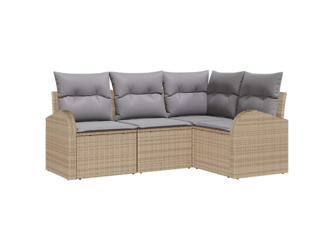 Conjunto 4 Sofá De Jardim Vidaxl Bege Vime Pe (179 X 124 X 85 Cm)
