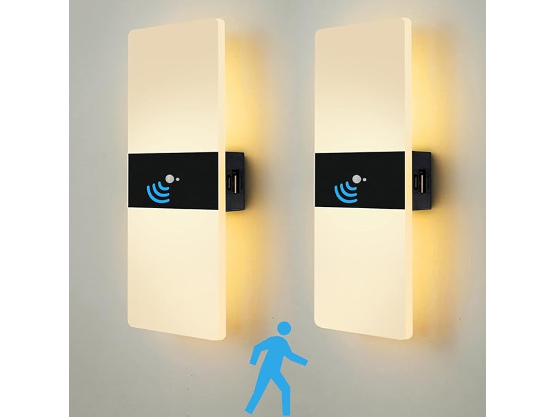 Luminária de Parede Led com Sensor de Movimento para Ambientes Internos, Luminária de Parede a Bateria, Luz Noturna Recarregável Via Usb BRILVIBERA