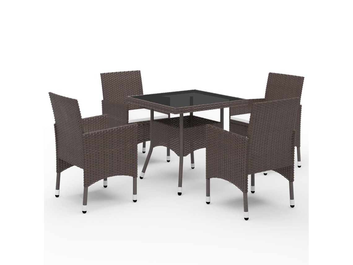 Vidaxl 5 Pcs Conjunto De Jantar Para Jardim Vime Pe E Vidro Castanho