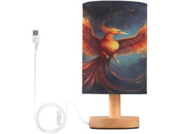 Luminária De Cabeceira Led Fire Bird Para Quarto, Luminária De Leitura Com Cúpula Tecido, Base De Madeira E Porta Usb