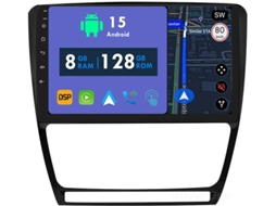 Auto Rádio Carro Bluetooth Autoradio 8GB RAM 128G ROM CarPlay Navegação GPS Ecrã Táctil RoverOne para Skoda Octavia 2 A5 2007-2013  