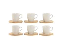 Conjunto De Chávenas De Café Home Esprit Branco Bambu Porcelana 90 Ml