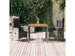 Vidaxl 3 Pcs Conjunto De Jantar P/ Jardim C/ Almofadões Vime Pe Cinza