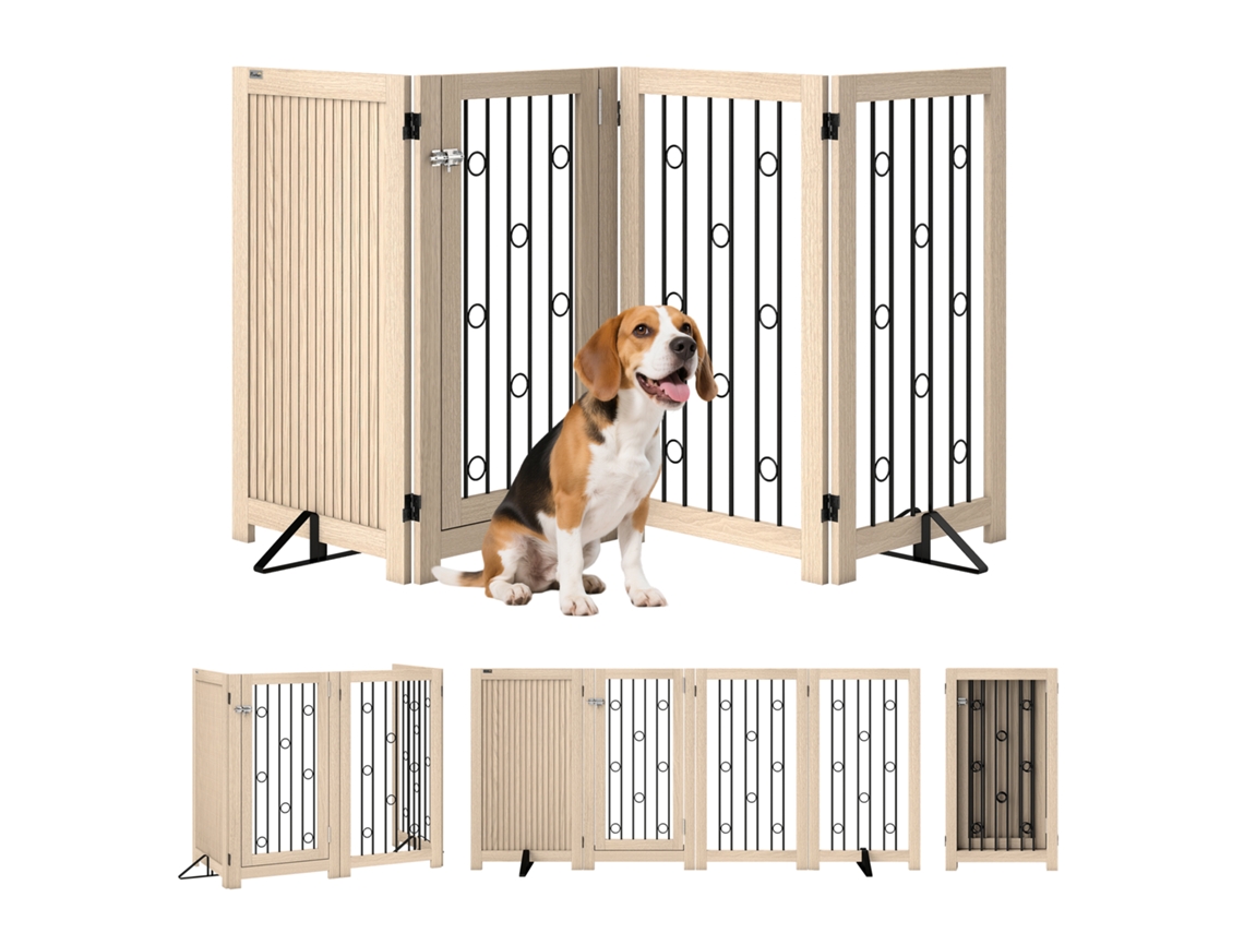 Portão Independente para Pets, Portão para Cães com Porta, 4 Painéis, para Corredor, Escadas, Batente de Porta, Mdf, Aço Ge