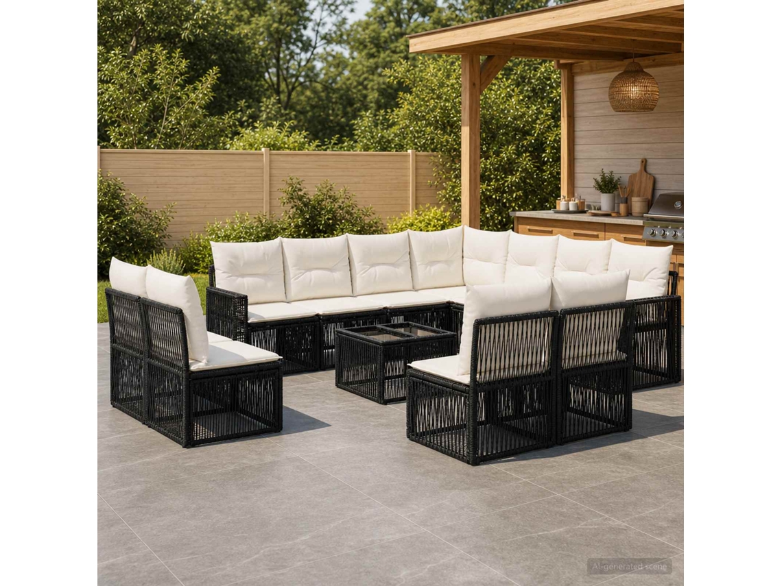 Vidaxl Conjunto De Sofá De Jardim 12 Unid. Preto E Branco Creme