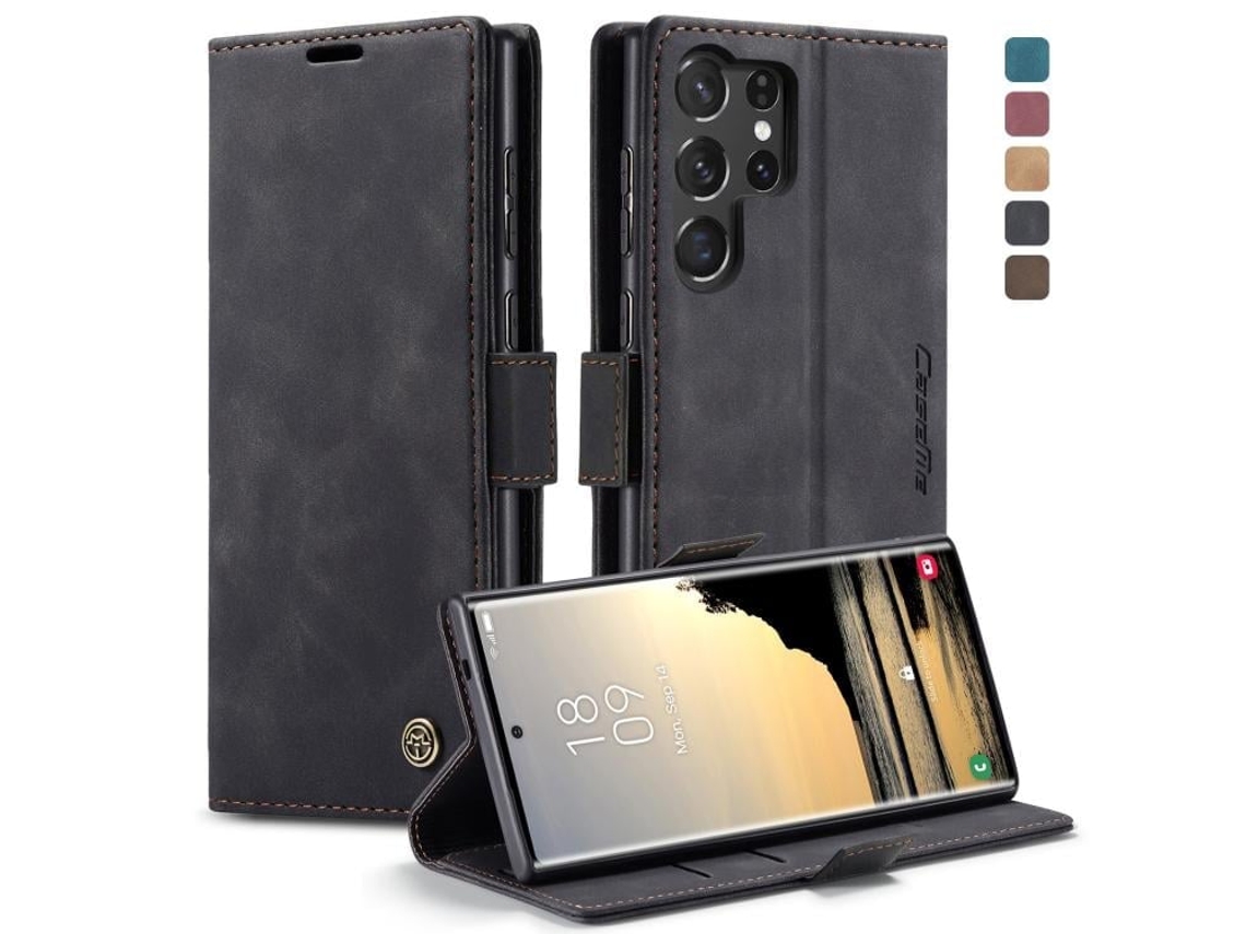 Capa Para Samsung Galaxy S25 Ultra 5g Multifuncional Horizontal De Couro Preta
