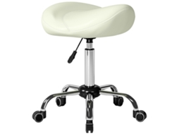 Cadeira Sela Com Rodinhas Ajustável Couro Pu Branco Creme