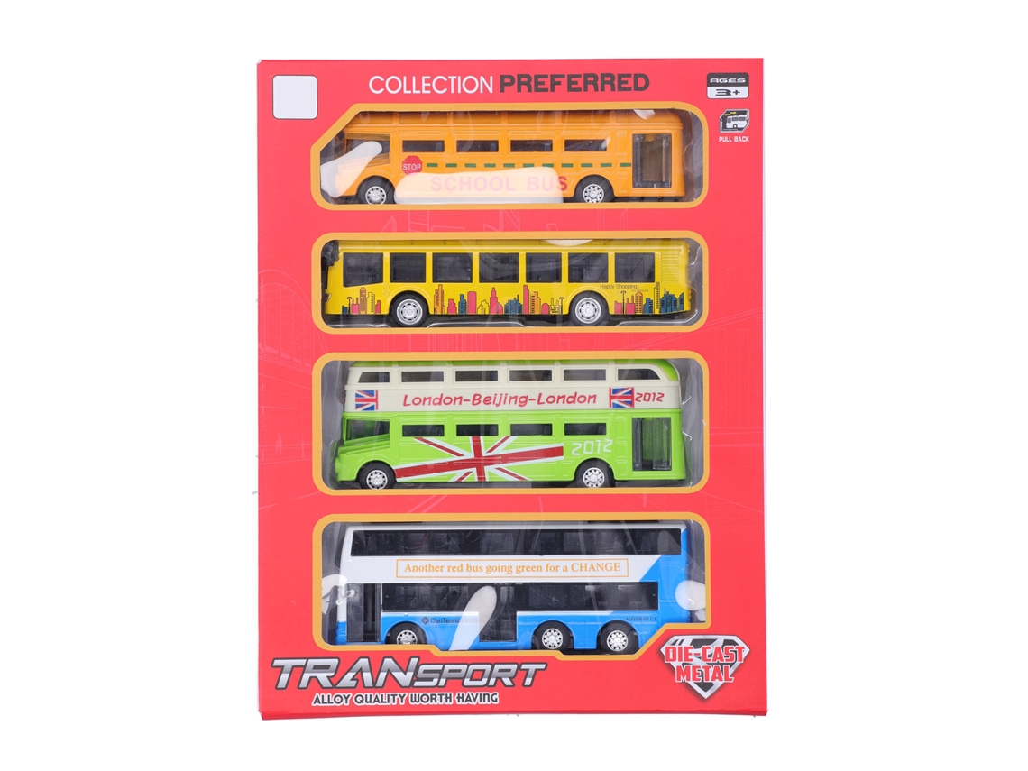 Primerox conjunto de 4 Ônibus de Liga Pull Back Brinquedo Educativo para Crianças com Portas Abertas