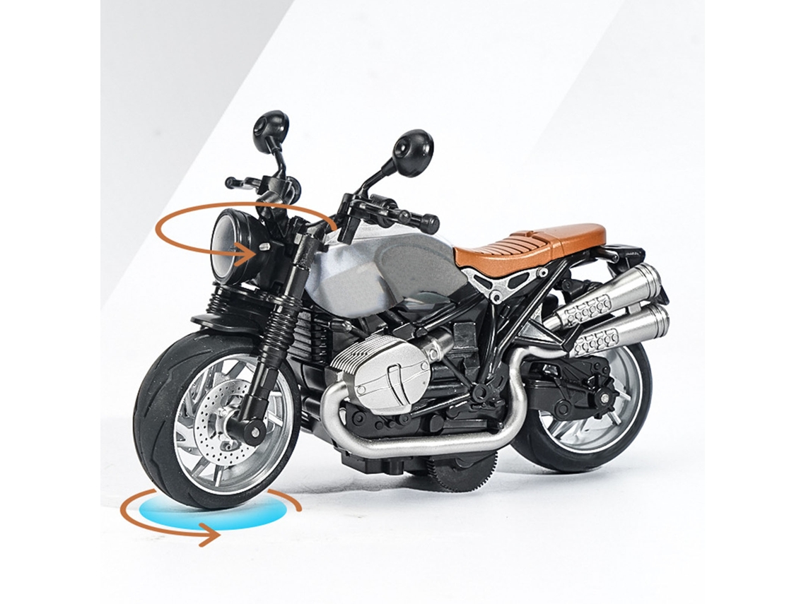 Primerox modelo de Motocicleta 1:12 com Luz e Música Pull Back em Liga Brinquedo para Crianças Prata Preto