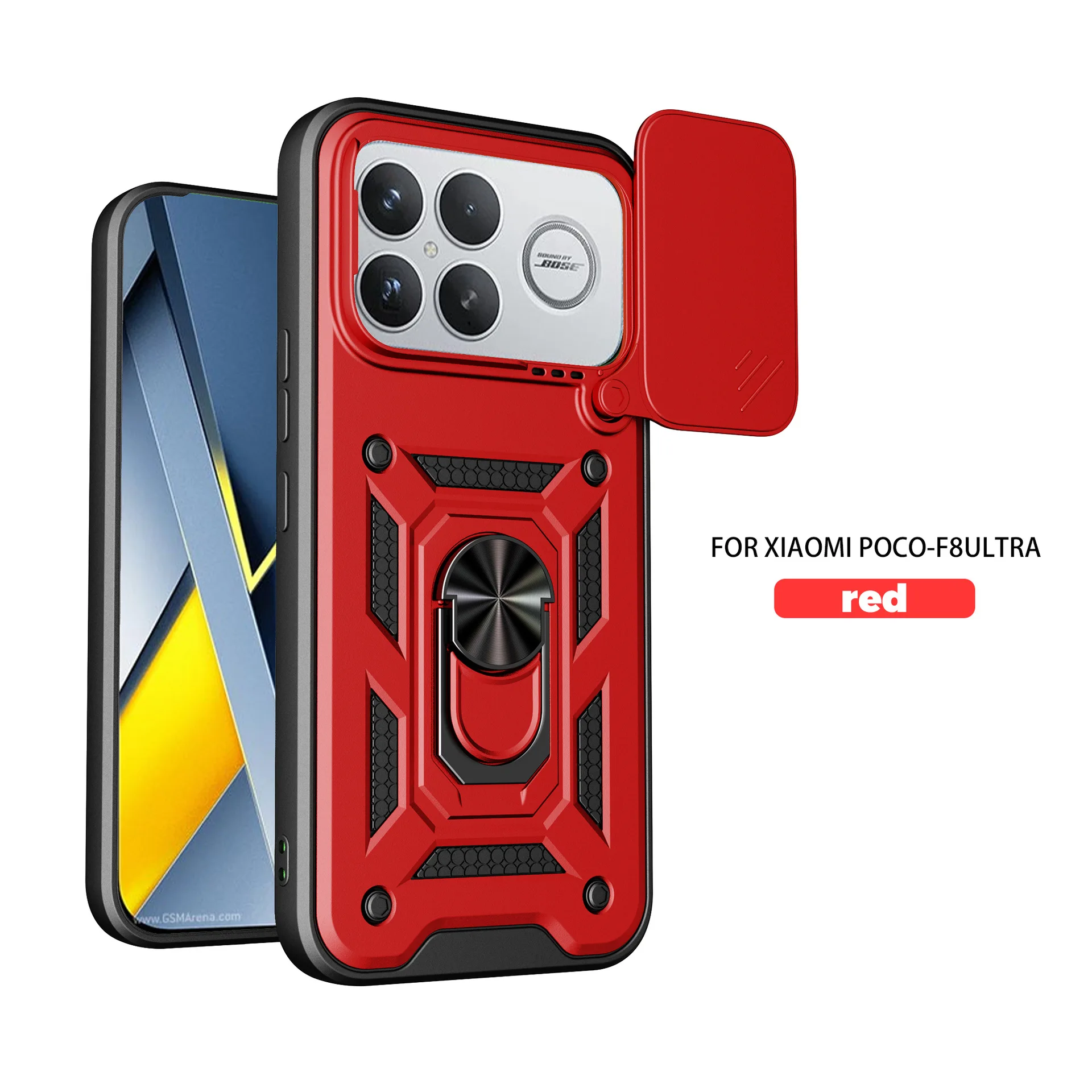 (vermelho, Poco F6) Capa Protetora Com Anel Magnético Para Proteção Contra Choques E Quedas, Protetor De Lente