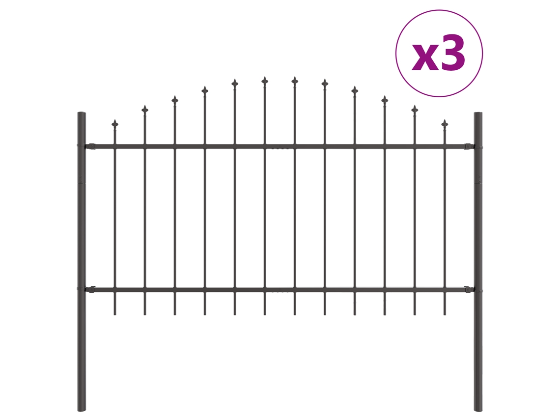 Conjunto 3 Barreira De Jardim Vidaxl Cinzento Aço Revestido A Pó (170 X 140 Cm)
