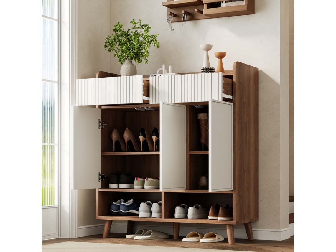 Aparador Sapateira 3 Portas 2 Gavetas Branco Madeira 90x35x100cm